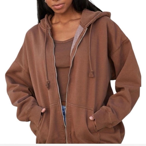 Brandy Melville Tan Zip-Up Hoodie - Picture 1 of 9